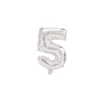 Number Silver, Number 5 Silver Foil Balloon 10 cm