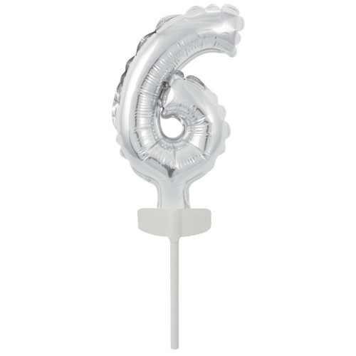 Number Silver, Silver foil balloon number 6 for cake 13 cm