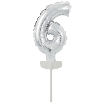 Number Silver, Silver foil balloon number 6 for cake 13 cm