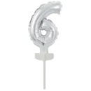 Number Silver, Silver foil balloon number 6 for cake 13 cm