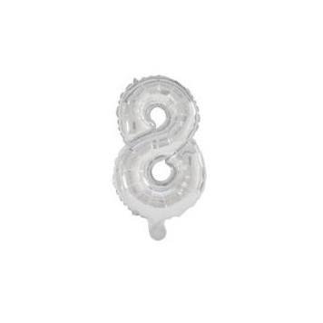 Number Silver, Silver Foil Balloon Number 8, 10 cm