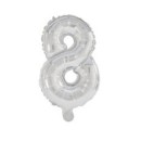 Number Silver, Silver Foil Balloon Number 8, 10 cm