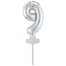 Number Silver, Silver number 9 foil balloon for cake 13 cm