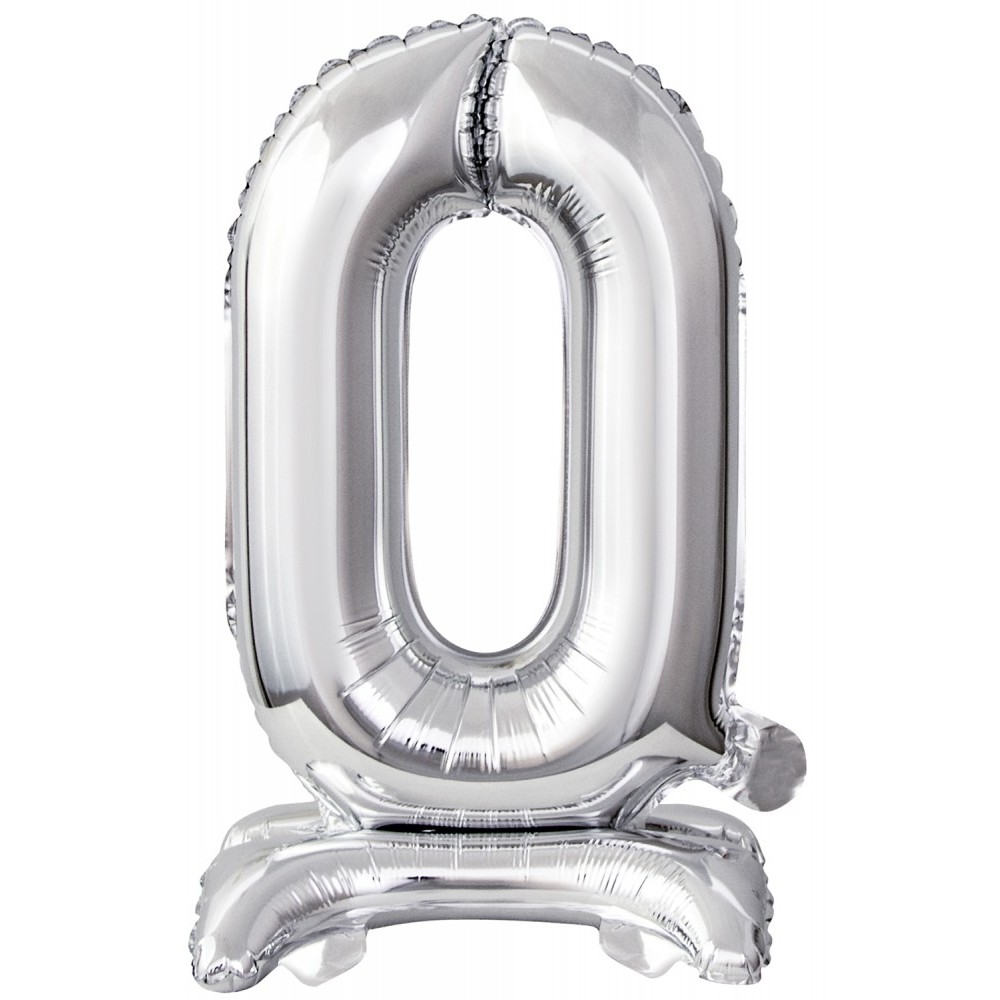 Number Silver, Silver mini foil balloon with base of number 0, 38 cm