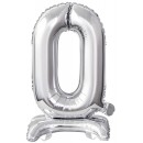 Number Silver, Silver mini foil balloon with base of number 0, 38 cm