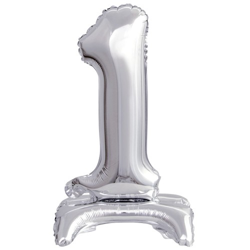 Number Silver, Silver mini number 1 foil balloon with base 38 cm