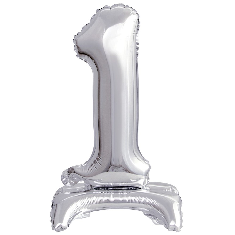 Number Silver, Silver mini number 1 foil balloon with base 38 cm