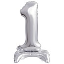 Number Silver, Silver mini number 1 foil balloon with base 38 cm