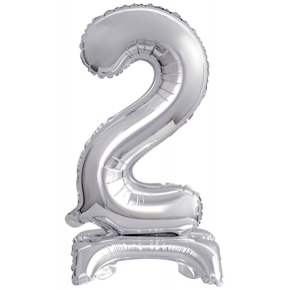 Number Silver, Silver mini number 2 foil balloon with base 38 cm