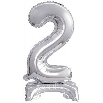 Number Silver, Silver mini number 2 foil balloon with base 38 cm