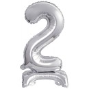 Number Silver, Silver mini number 2 foil balloon with base 38 cm