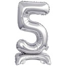 Number Silver, Silver mini number 5 foil balloon with base 38 cm