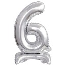 Number Silver, Silver mini number 6 foil balloon with base 38 cm