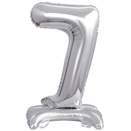 Number Silver, Silver mini number 7 foil balloon with base 38 cm