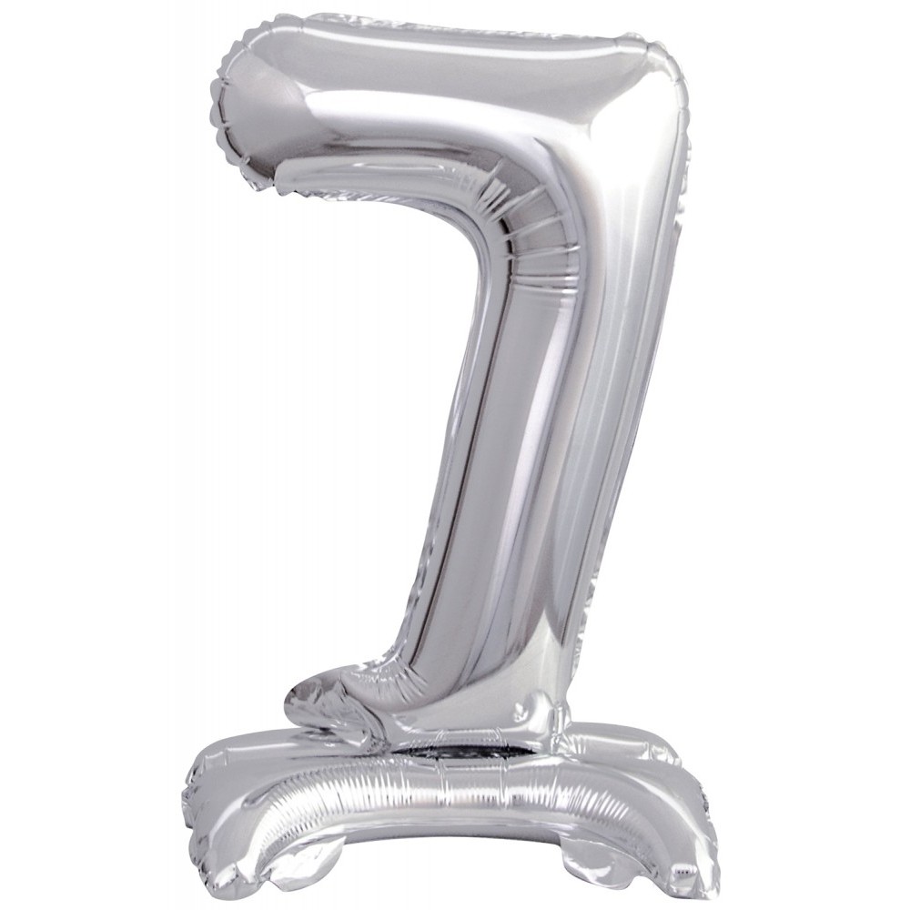 Number Silver, Silver mini number 7 foil balloon with base 38 cm