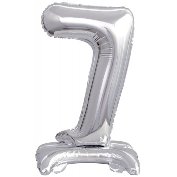 Number Silver, Silver mini number 7 foil balloon with base 38 cm