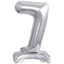 Number Silver, Silver mini number 7 foil balloon with base 38 cm
