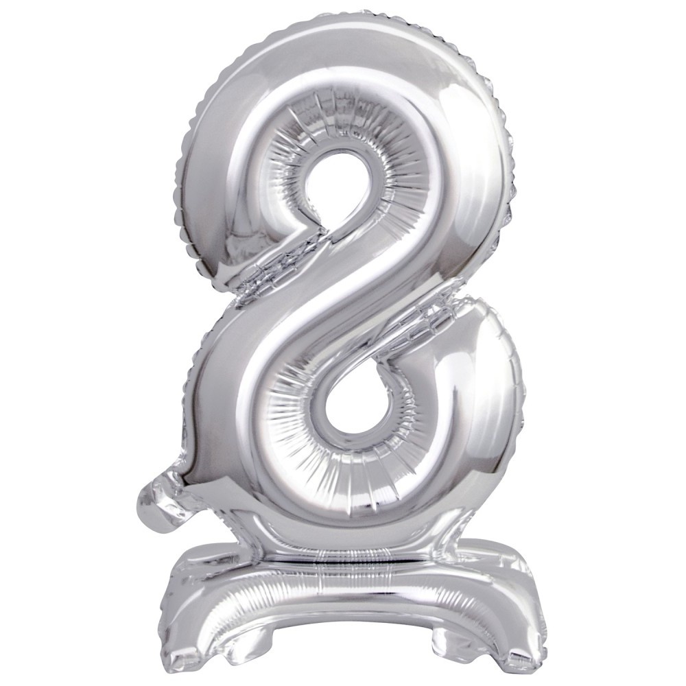 Number Silver, Silver mini number 8 foil balloon with base 38 cm