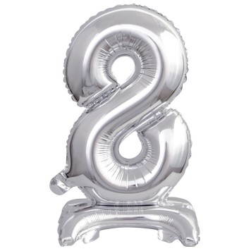 Number Silver, Silver mini number 8 foil balloon with base 38 cm