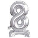 Number Silver, Silver mini number 8 foil balloon with base 38 cm