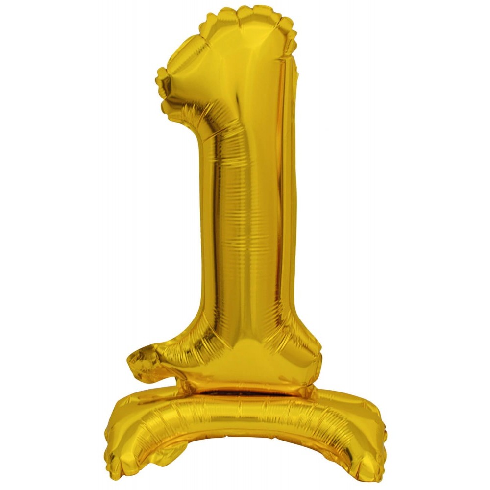 Number Gold, Gold mini number 1 foil balloon with base 38 cm