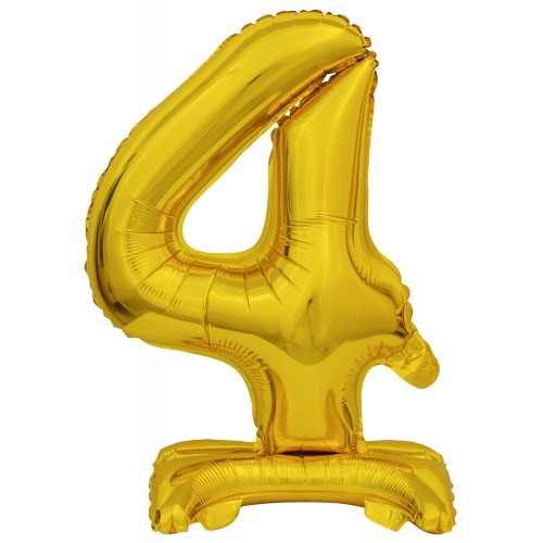 Number Gold, Gold mini number 4 foil balloon with base 38 cm