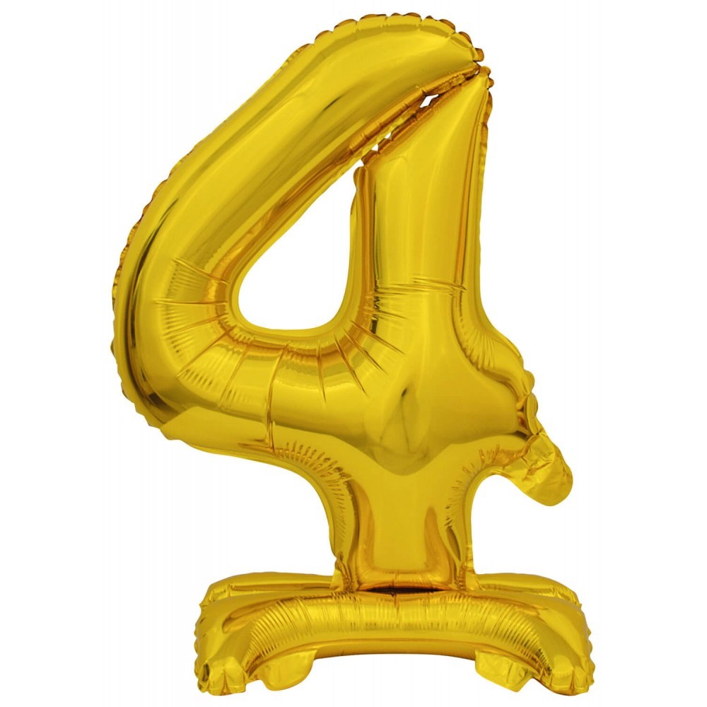 Number Gold, Gold mini number 4 foil balloon with base 38 cm