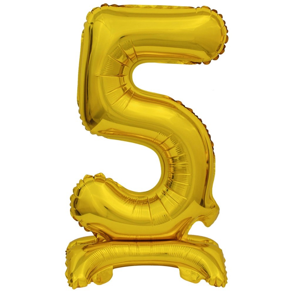 Number Gold, Gold mini number 5 foil balloon with base 38 cm