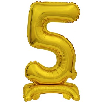 Number Gold, Gold mini number 5 foil balloon with base 38 cm