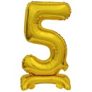 Number Gold, Gold mini number 5 foil balloon with base 38 cm
