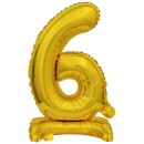 Number Gold, Gold mini number 6 foil balloon with base 38 cm
