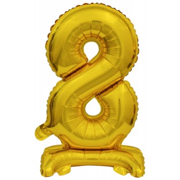 Number Gold, Gold mini number 8 foil balloon with base 38 cm