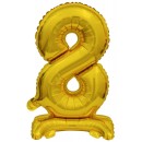 Number Gold, Gold mini number 8 foil balloon with base 38 cm