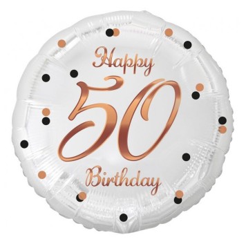 Happy Birthday 50 B&C White fólia lufi 36 cm