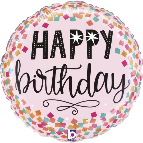 Happy Birthday Pink Confetti Happy Birthday mini foil balloon 19 cm (WP)