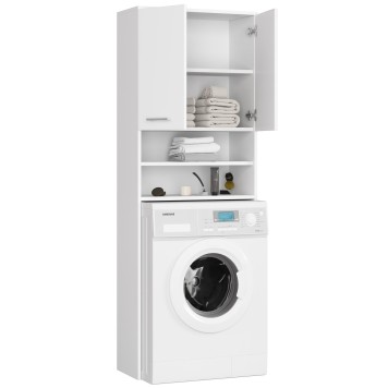 Meuble machine a laver 2 portes façade Blanc 4 étagères 64x30x180 cm