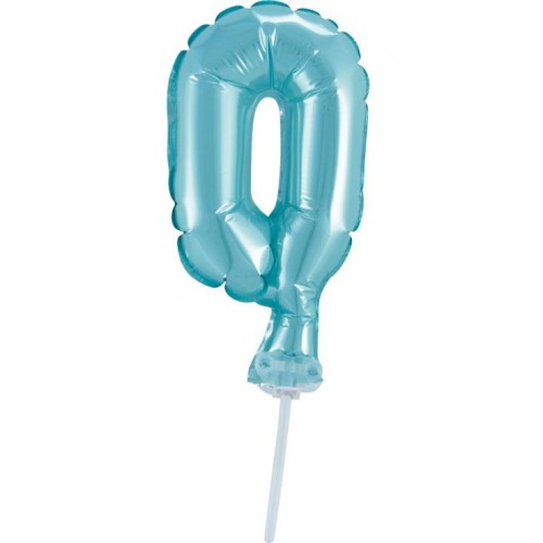 Number Light Blue Blue number 0 foil balloon for cake 13 cm