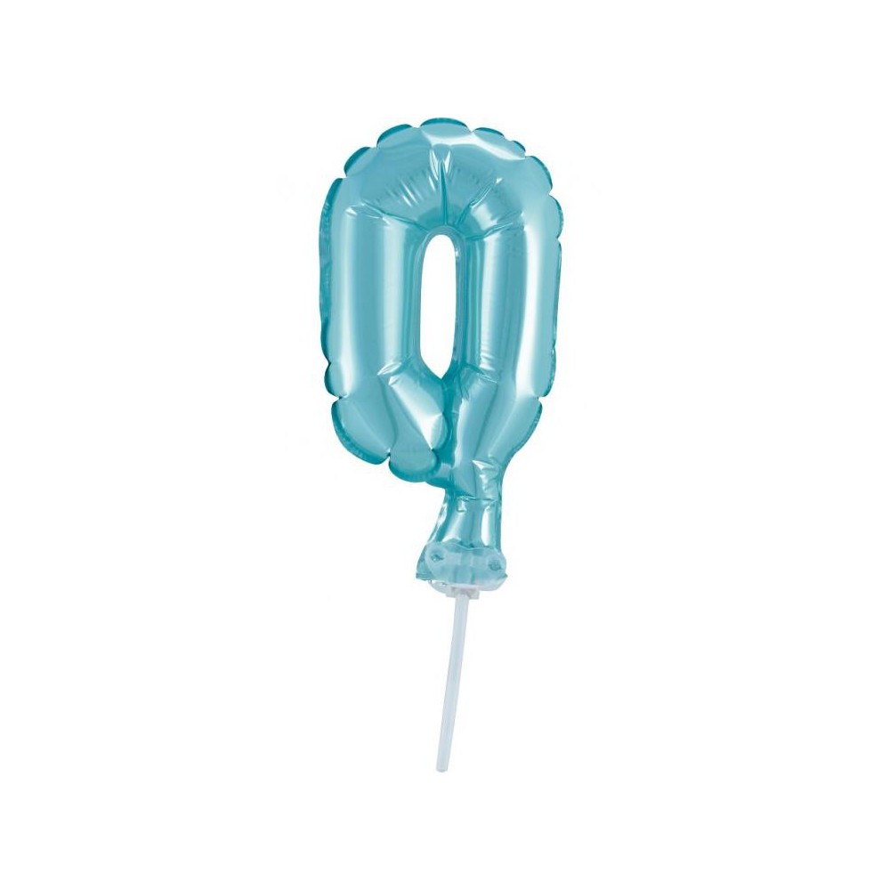 Number Light Blue Blue number 0 foil balloon for cake 13 cm