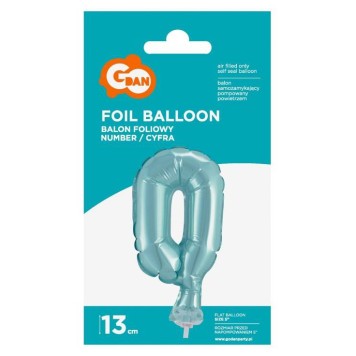 Number Light Blue Blue number 0 foil balloon for cake 13 cm