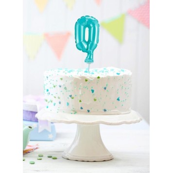 Number Light Blue Blue number 0 foil balloon for cake 13 cm