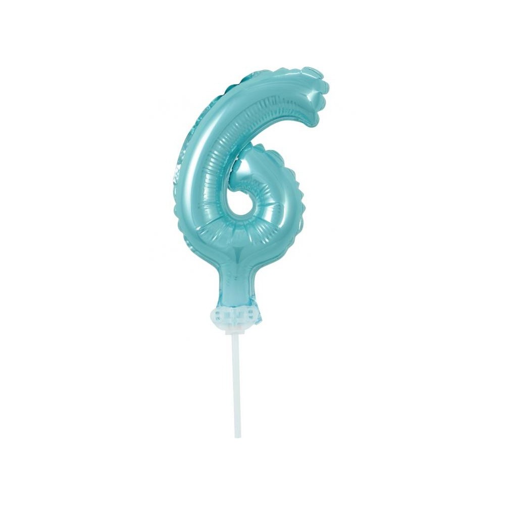 Number Light Blue Blue number 6 foil balloon for cake 13 cm