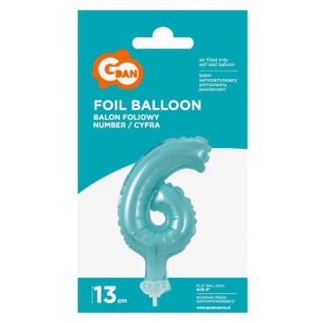 Number Light Blue Blue number 6 foil balloon for cake 13 cm