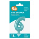Number Light Blue Blue number 6 foil balloon for cake 13 cm