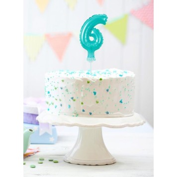 Number Light Blue Blue number 6 foil balloon for cake 13 cm