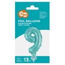 Number Light Blue Blue Number 9 Foil Balloon for Cake 13 cm