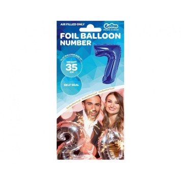 Number Blue, Blue 7 mini number foil balloon 35 cm