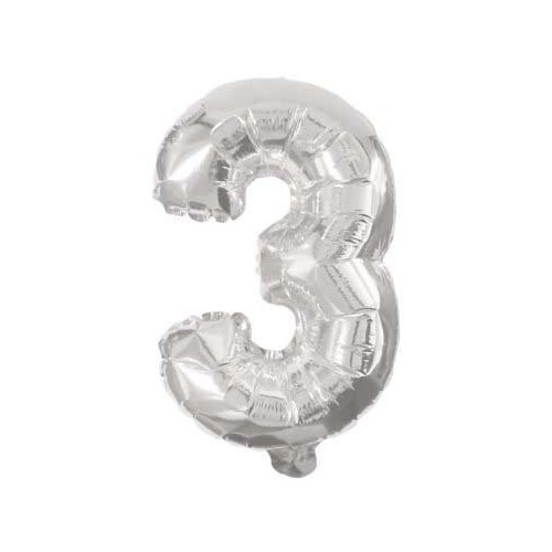 Number Mini Number 3 Silver Foil Balloon 31 cm