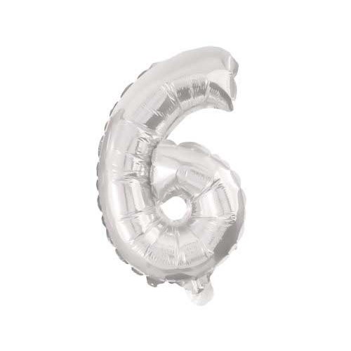 Number Mini 6 Silver Number Foil Balloon 35 cm