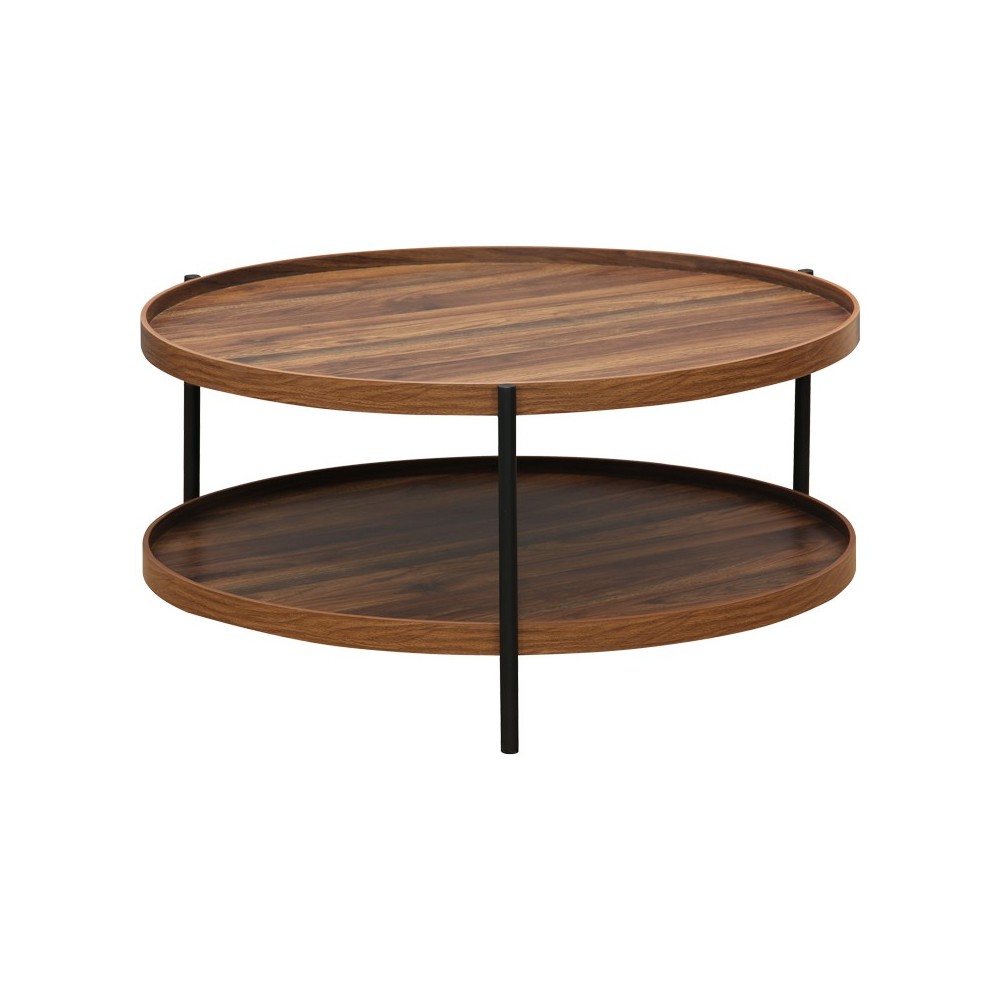 Coffee table Portogie pakoworld mdf walnut - metal black D80x40cm Coffee table Portogie pakoworld mdf walnut - metal black D80x40cm