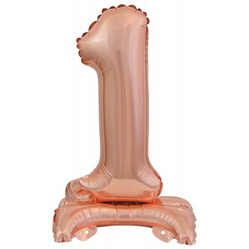Number Rose Gold mini number 1 foil balloon with base 38 cm